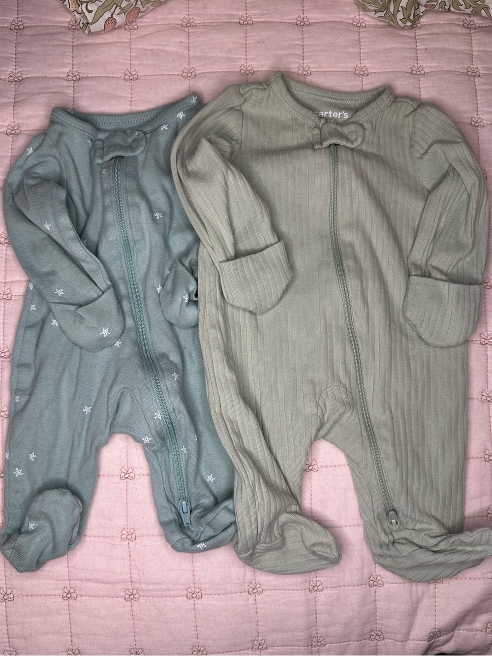 Carter's Ribbed Sage Green and Dusty Blue Green Footed Baby One-Pieces (2-Pack)